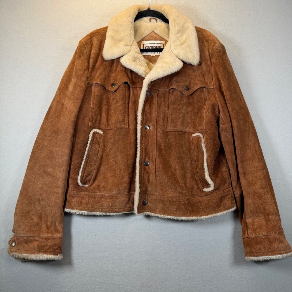 Vintage Campus Suede Leather Jacket Mens 42‎ Sherpa Lined Trucker Western